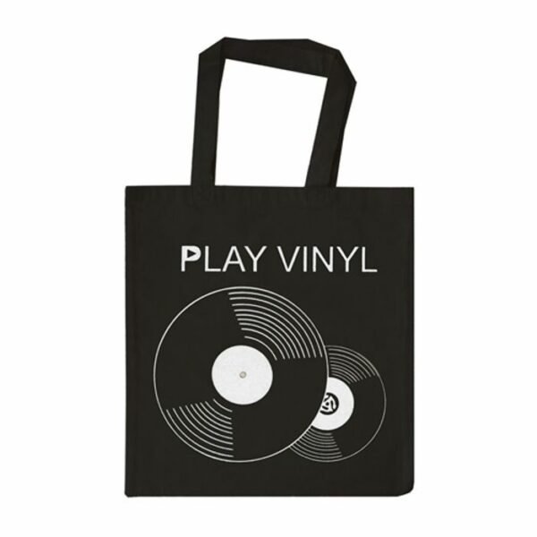 Bolsa de Tela - "Play Vinyl" tinta blanca, tela negra